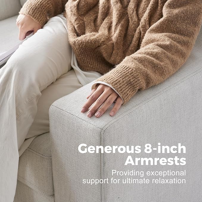 ABCASA 112" Modular Sectional Sofa, Large 5 Seater L Shaped Couch with Detachable Sofa Cover, Movable Ottoman, Deep Seat Corner Couch for Living Room, Apartment - Linen Fabric, Ivory