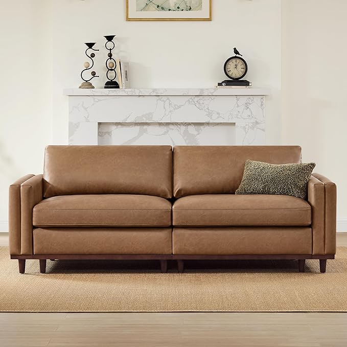 CHITA 83" Super Large Luxury Loveseat Sectional Modular Sofa, FSC Certified Down Filled Modern Sofa, Deep Seat Comfty Cloud Couch, 2 Seat Couch, Solid Wood Leg, Faux Leather in Camel