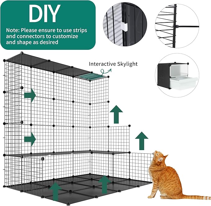 YITAHOME 3-Tier Cat Cage with Litter Box: Kittens Cat House Indoor Multi-Level Cat Enclosure for 1-3 Small Cats, Black