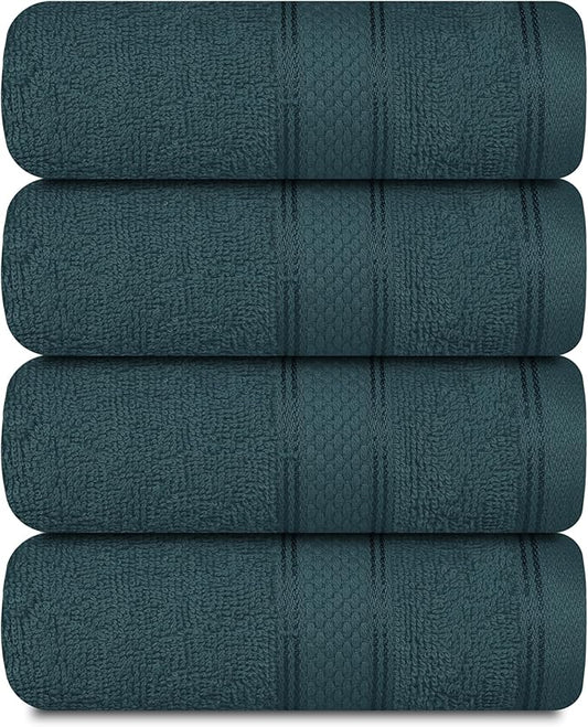 Casa Lino 100% Cotton Hand Towels for Bathroom - Soft, Highly Absorbent & Quick Dry Kitchen Towels - Gym Towel Set - Travel Towel Set - 24" x 16" - Pack of 4 - (Teal)