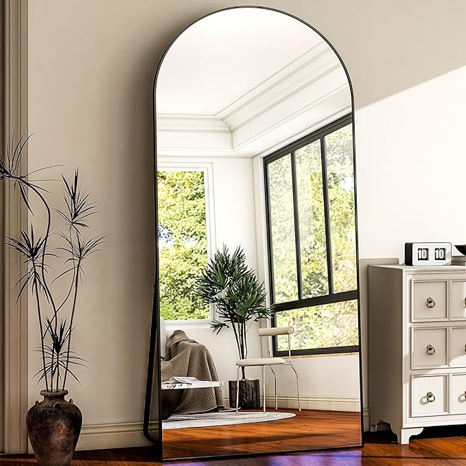 HARRITPURE 78" x 35" Arched Full-Length Mirror - Black Oversized Floor Mirror Free Standing Aluminum Frame Full Body Mirrors for Bedroom Cloakroom