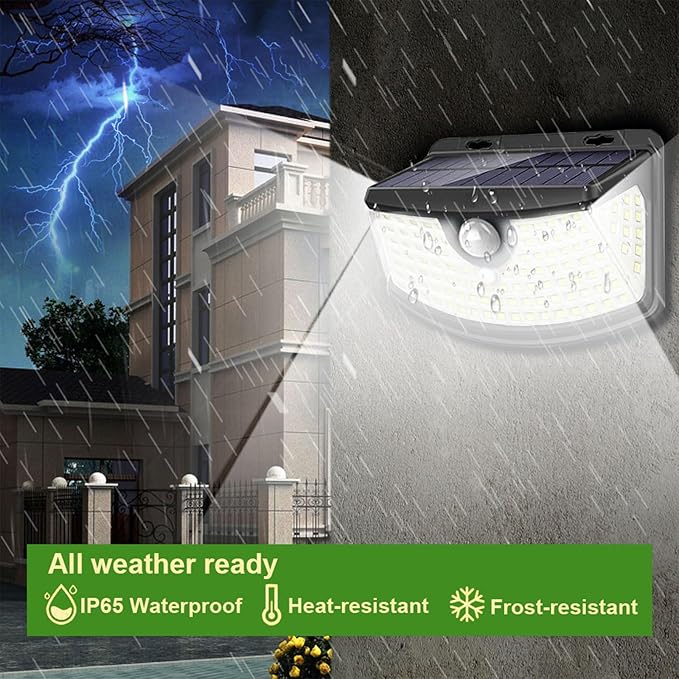 Aootek New Solar Motion Sensor Lights 120 LEDs with Lights Reflector,270° Wide Angle, IP65 Waterproof, Step Lights for Front Door, Yard, Garage, Deck (Black, Daylight White, 8-Pack)