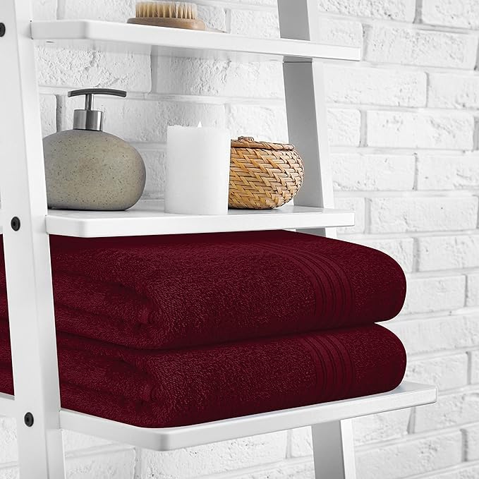 BOUTIQUO 100% Cotton 2 Pack Bath Towel Set 28x55, Eco-Friendly Large Bath Towels, Compact Quickdry Lightweight Soft & Highly Absorbent Bath Towel, Ideal for Everyday Gym Travel Camp Pool - Burgundy