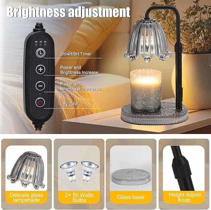 Candle Warmer Lamp with Timer - Electric Wax Melt Warmer with Adjustable Height and Dimmer for Scented Candle Wax, Home Fragrance Décor and House Warming Birthday Gifts for Women Mom