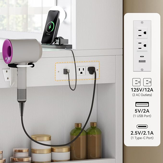 DWVO Vanity Desk with Mirror, Power Outlet and 10 Lights, 40" Big Vanity Makeup Table with 4 Drawers and 8 Open Storage Shelves, 3 Color Modes Adjustable Brightness for Bedroom, White