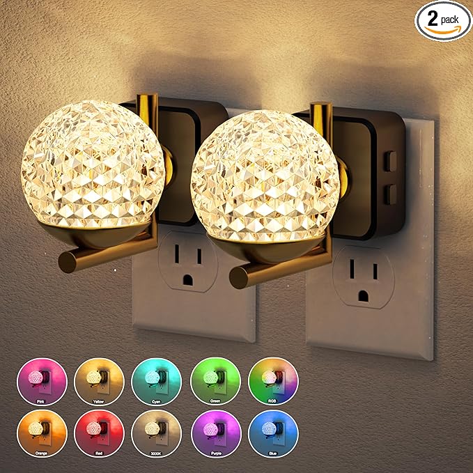 JandCase LED Night Light, 3000K Warm White & RGB Color Changing Night Lights Plug into Wall, Dusk to Dawn Light Sensor, 180° Rotatable Plug in Nightlights for Bathroom, Bedroom, Hallway 2 Pack