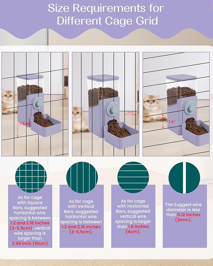 Hanging Automatic Pet Food Dispenser, Auto Gravity Rabbit Ferret Bunny Hedgehog Feeder Dispenser, Cat Dog Food Bowl for Cage Hanging (Purple)