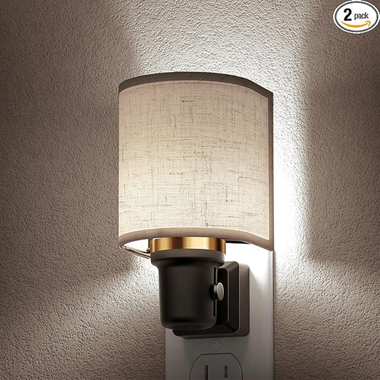 L LOHAS LED Bright Night Lights Plug into Wall, Plug in Night Light Dimmable, Daylight White, Decorative Nightlights Plug in Wall, Light Sensor, Linen Fabric Nightlight for Hallway Kitchen, 2 Pack
