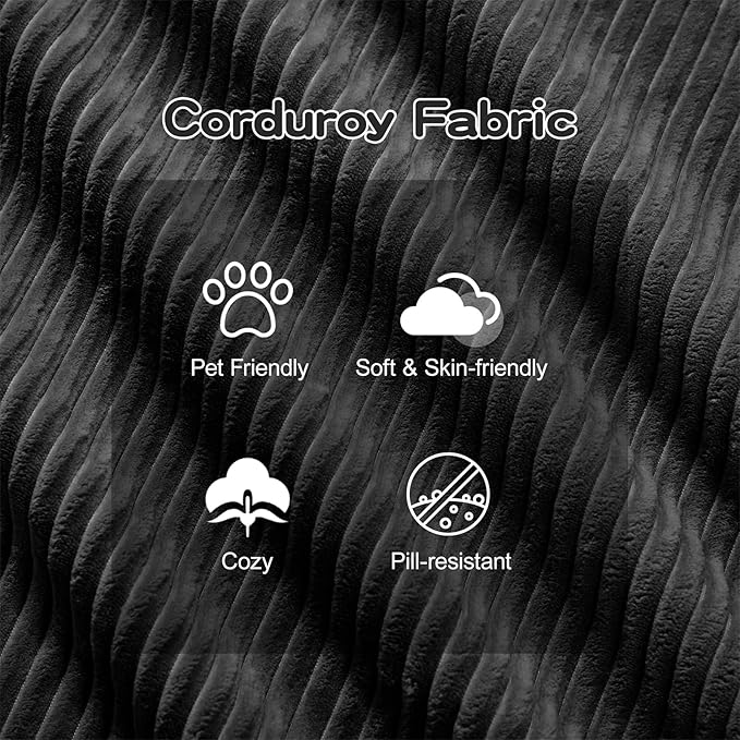 80" Modern Compressed Boneless Love Seat Couches, 2 Seater Large Sectional Couches for Living Room, Black Corduroy Cloud Modular Sectional Sofa, Memory Foam, Extra Deep Loveseat, No Assembly