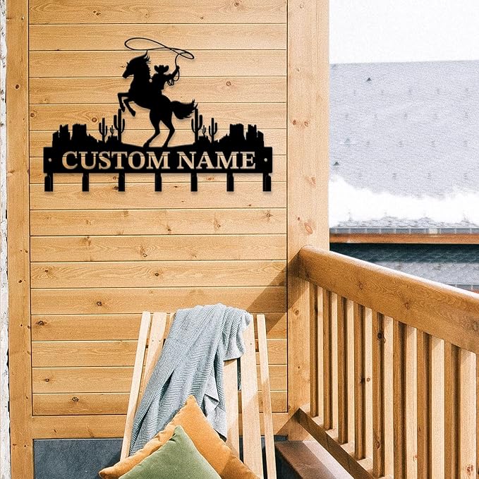 Personalized Custom Name West Cowboy Keys Hooks,Metal Cowboy Art Clothes Keys Hooks,Metal Cowboy Lover Wall Home Storage Decorative Keys Hooks,Key Holder Hooks for Wall (Style E)