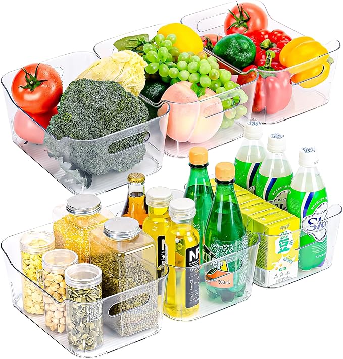 12 Pack Clear Plastic Storage Bins, Acrylic Organizer and Containers with Handle for Pantry, Cabinet, Closet, Refrigerator, Freezer, Bathroom, Kitchen Under Sink Storage