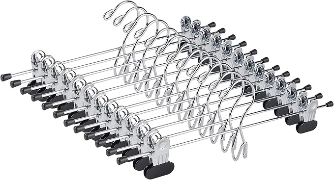 Amber Home 20 Pack Heavy Duty Metal Pants Skirt Hangers, Stackable, Adjustable Clips, Space Saving for Jeans, Slacks