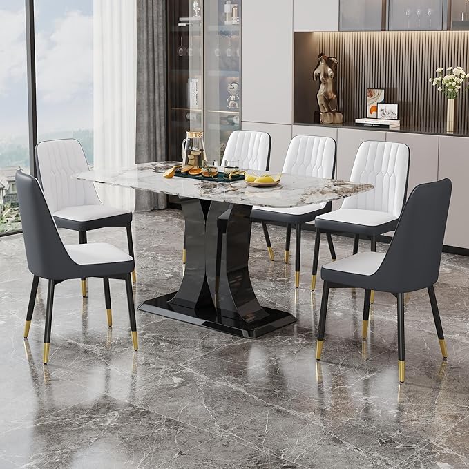 Dining Chairs Set of 8，Modern Dining Chairs, Equipped with PU Leather Backrest Cushions and Black Metal Legs, Suitable for Restaurants, Kitchens, and Bedrooms Dining Room Chairs
