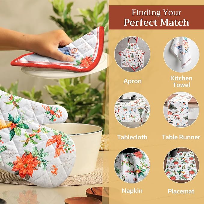 Maison d' Hermine Pot Holders 100% Cotton Heat Resistant Potholders 8" x 8" Hot Pads with Loop for Thanksgiving Christmas Decorations BBQ Cooking Baking Handling Hot Pans (Pack of 1, Chromo)