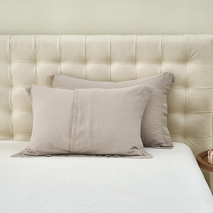 Simple&Opulence French Linen Duvet Cover Set 78" x 86"- 3 Pieces (1 Comforter Cover,2 Pillowcases)- Natural Flax Cotton Blend-Solid Color Breathable Farmhouse Bedding- Khaki, Full