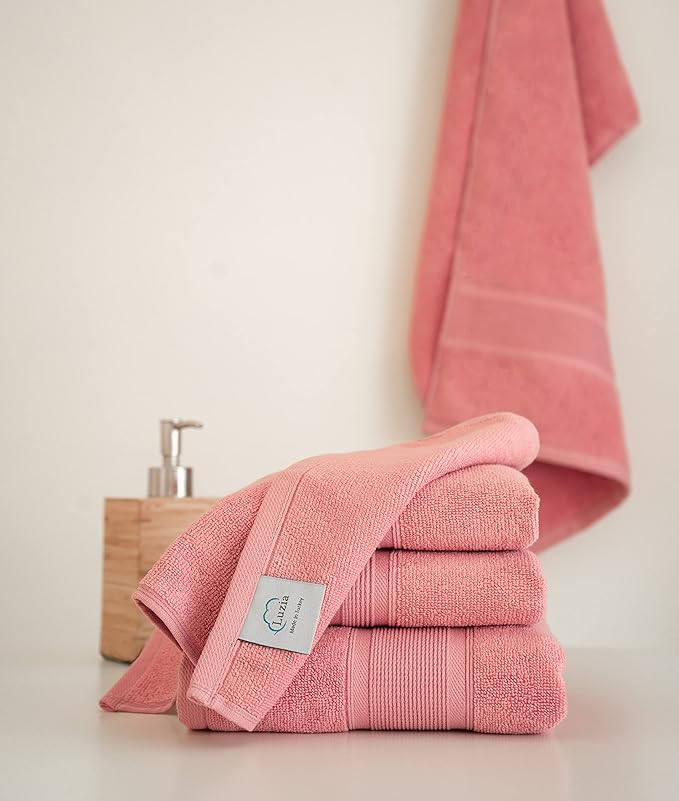 Luzia 8 Piece Bathroom Towel Set - 100% Turkish Cotton, Premium Quality - 2 Bath Towels 2 Hand Towels and 4 Washcloths (Coral)