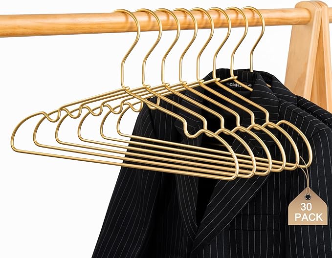 Premium Clothes Hangers 16.5" Metal Gold Coat Hangers Non Slip Hook Laundry Wire Suits Shirt Hangers Save Space Closet Storage Pants Hanger 30Pack