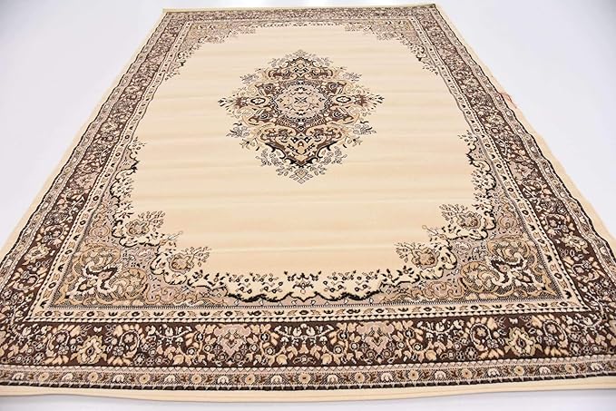 Unique Loom Reza Collection Traditional Persian Style Area Rug, Rectangular 7' 1" x 10' 0", Ivory/Brown