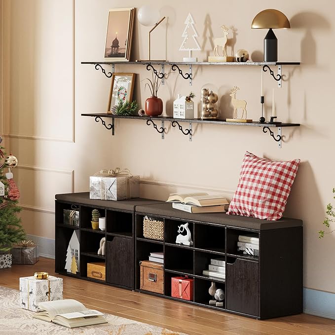 DINZI LVJ Long Wall Shelves, 39.4" Large Floating Shelves Set of 2, Farmhouse Display Shelf Wall Mounted with Heavy Duty Brackets, Easy Assembly for Kitchen, Bathroom, Bedroom, Balcony, Espresso