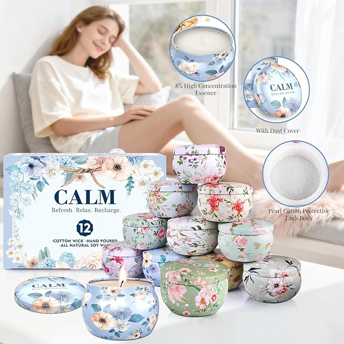 BlissfulOasis Scented Candles Set, 30 oz 12 Pack Candles for Home Scented, 180-240 Hours Christmas Candles Present Set for Women and Men, Soy Wax Candles for Holidays, Birthday, Valentine's Day