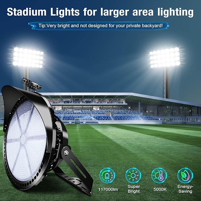 800W Outdoor LED Stadium Lights, Heavy Duty Round Floodlight Super Bright Commercial Arena Sport Field High Pole Lighting with IP66 Waterproof Adjustable Bracket for Large Area Court Farm