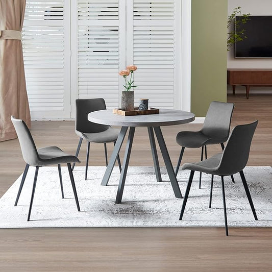 Round Dining Table Set, Mid Century Modern Small Round Dining Table Set, Saving Space (Table + 4 Grey Chairs)