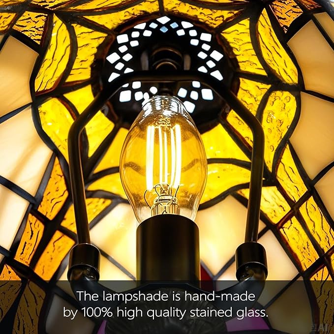 Grand 8-Inch Tiffany Style Table Lamp,Handcrafted Baroque Stained Glass Lamp with LED Bulb,Elegant Tiffany Lamps for Living Room, Office, Bedroom Decor.