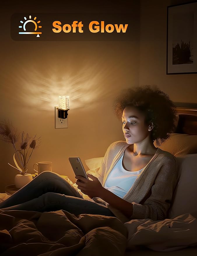 JandCase LED Night Light, Dimmable Night Lights Plug into Wall, Modern Nightlight with Auto On Off Light Sensor, 3000K Soft White Night Light 0-100LM Brightness for Hallway Bedroom Christmas Gifts