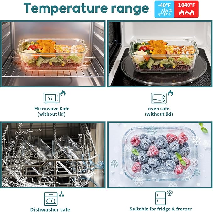 GENICOOK Airtight Glass Meal Prep Containers 15-Pack with Locking Lids, Leak-Proof Food Storage Containers Set, BPA-Free, Safe for Microwave, Oven, Freezer, Dishwasher