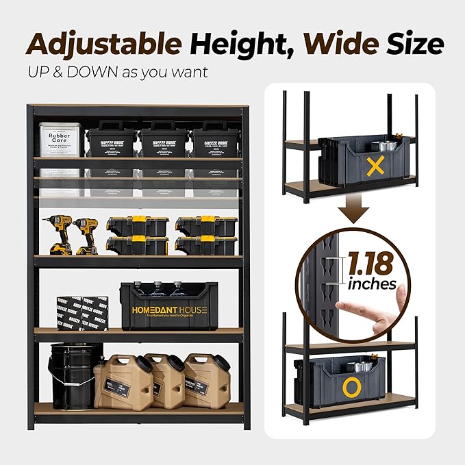 HOMEDANT House 5 Tier Laminated Metal Shelving Unit Adjustable Storage Utility Rack Heavy Duty Shelves Organization Multipurpose Shelf Kitchen Garage Pantry Closet (2, (L) 48.1" W, Black)
