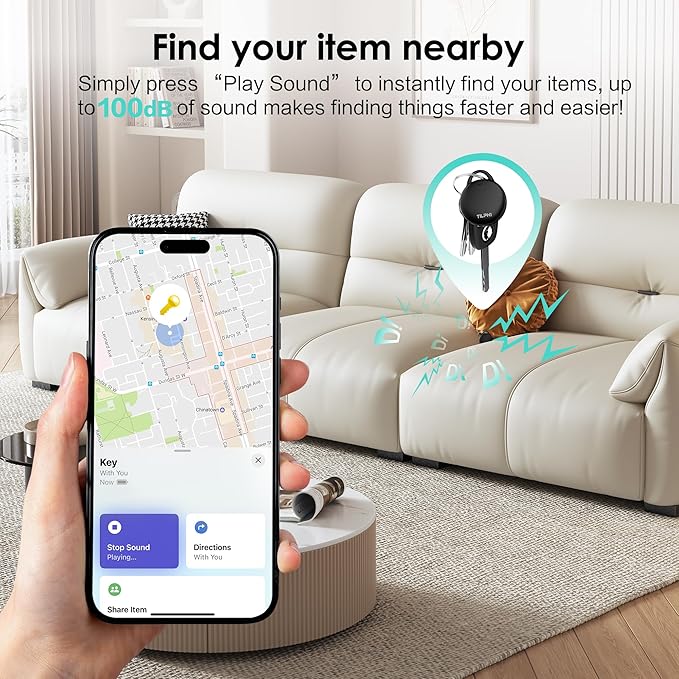 Air Tracker Tags-1 Pack: Bluetooth Tracker Works with Apple Find My (iOS Only), Key Finder and Smart Tag Locator for Luggage, Backpack, Suitcases, Pets, Replaceable Battery(Black)
