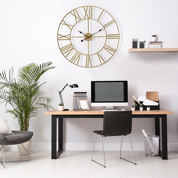 Sorbus Large Wall Clock for Living Room Decor – Easy to Hang 24-Inch Big Wall Clock – Metal Wall Art for Kitchen, Bedroom, Home, Office – Analog Decorative Wall Clock (Gold)