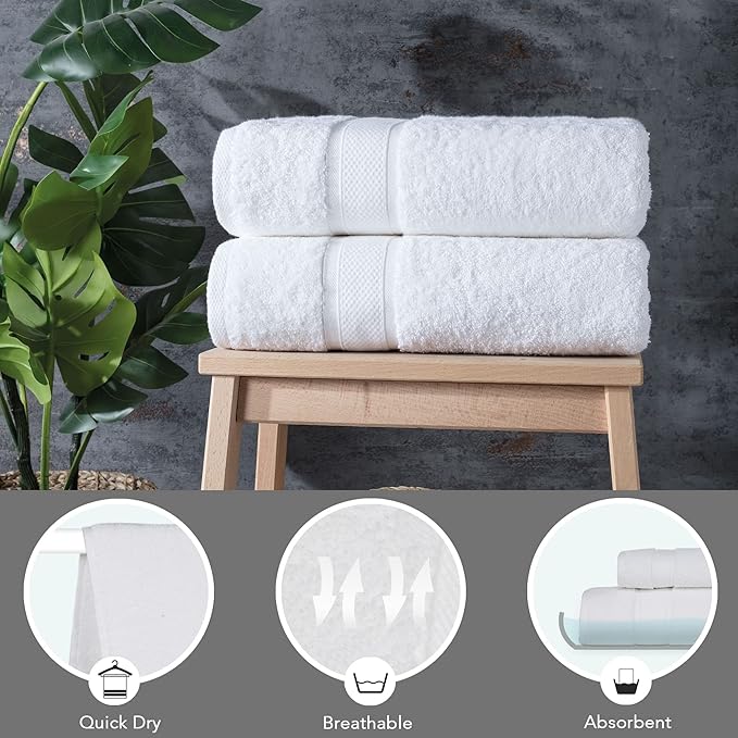 NOVA Luxury Linen - Hotel Quality Turkish Towel Set for Bathroom (2 Pcs Bath Towel Set, Pure White)