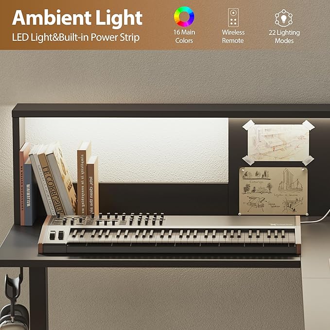 Agilestic L-Shaped Electric Standing Desk, 63x55 Inch Ergonomic Adjustable Height Desk with Storage, Stand Up Corner Desk Sit Stand Computer Table Power Outlet & LED Lights, Office Table, Black