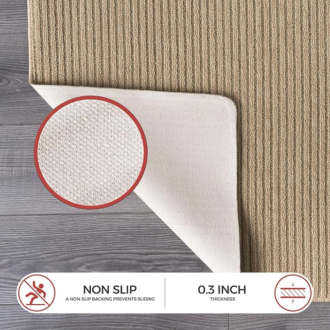 Non Slip Beige Solid Rubber Back Thing Landing Mat for Staircase 3x3 for Entryway, Rug for Bathroom, Stain Resistant Easy Cleaning Non Shedding Carpet Beige 3 x 3