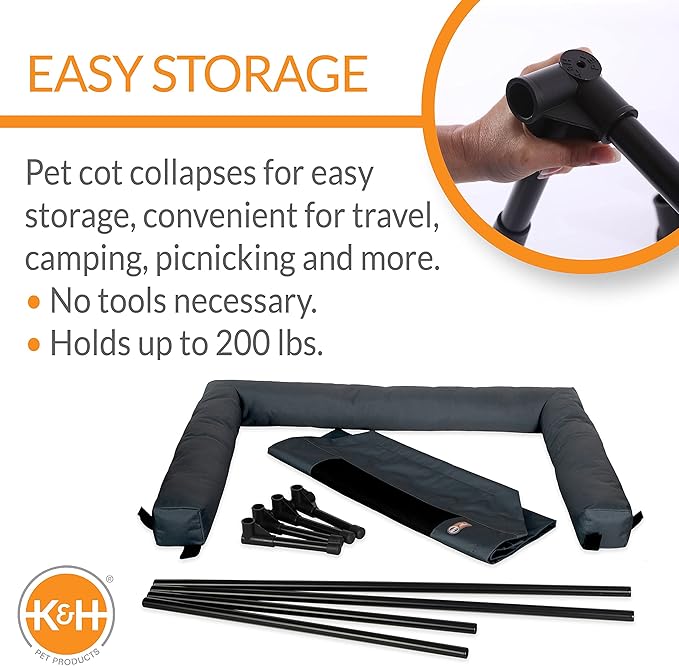 K&H Pet Products Bolster Dog Cot, Cooling Indoor Outdoor Elevated Cot Hammock Dog Bed with Removable Washable Bolsters, Washable Mesh Cover, Raised Metal Frame - Medium 32 X 25in Charcoal