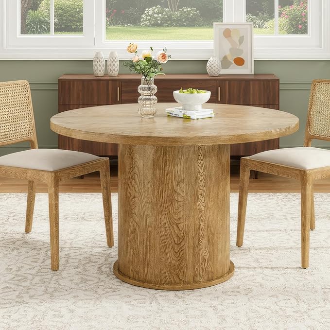 Farini 43" Round Dining Table for 4-6,Modern Kitchen Room Table with Wood Top & Sturdy Metal Base,Walnut