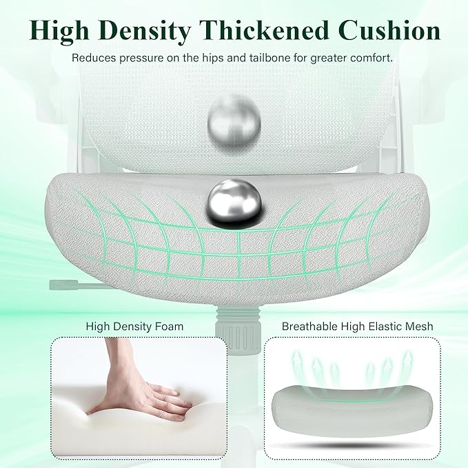 SUNNOW Ergonomic Office Chair, Comfy Mesh Desk Chair, High Back Computer Gaming Chairs with Adjustable Lumbar Support, Flip-Up Arms, Headrest, Tilt Function, Wide Cushion, Swivel Wheel, BIFMA Quality