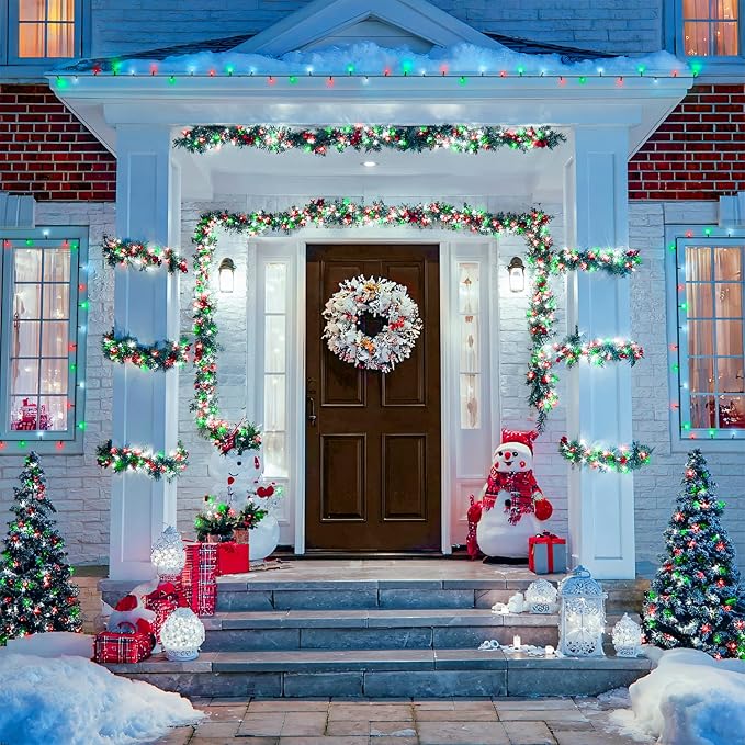 JMEXSUSS 2 Pack Red White and Green Solar Christmas Lights, Total 400 LED 151FT Solar String Lights Outdoor Waterproof, 8 Modes Solar Lights for Outside Tree Patio Christmas Decorations