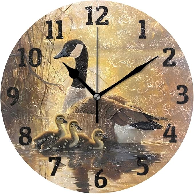 Wall Clock Canada Geese and Goslings Silent Non Ticking Wall Clock Decorative Battery Operated Wall Clocks for Home Kitchen Bedroom Living Room Office