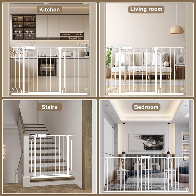 ALLAIBB Extra Wide Baby Gate Pressure Mount with Auto-Close, White Metal Safety Gate for Stairs & Doorways - Child Proof, Pet Barrier for Hallways, Kitchen, Living Room for 29.13-33.86 inch