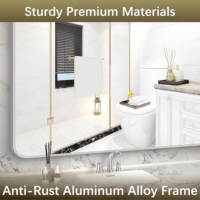 Arched Bathroom Mirror, 30"x48" Silver Arched Mirror for Bathroom, Wall Mounted Mirror, Silver Vanity Wall Mirror w/Metal Frame for Bedroom, Entryway, Living Room, Hanging or Leaning Against