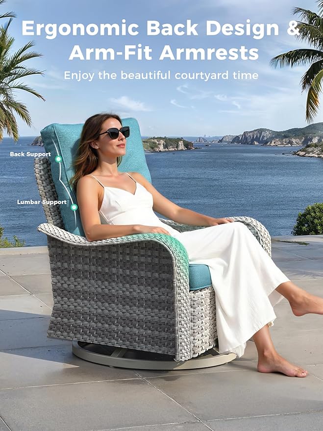 9 Piece Outdoor Wicker Rattan Sectional Sofa Set with Swivel Chairs, 7-Seats Conversation Set with 4" Thickened Cushions & Coffee Table, All-Weather PE Rattan for Garden, Backyard, Porch, Navy