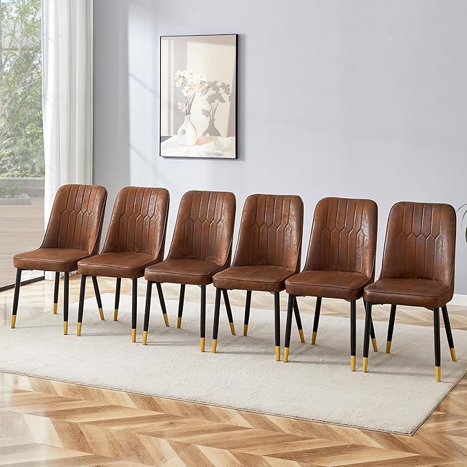 Dining Chairs Set of 6，Modern Dining Chairs, Equipped with Suede Nap Backrest Cushions and Metal Legs, Suitable for Restaurants, Kitchens, and Dining Room Chairs