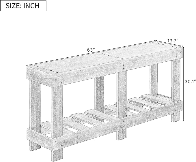 62.9" Vintage Entryway Table - Solid Cedar Wood with Natural Grain, 6 Reinforced Legs & 4.5" Thick Desktop, Metal Rivet Decor & Plank Under-Shelf, Console Table for Hallway, Living Room (Natural)