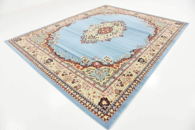 Unique Loom Reza Collection Traditional Persian Style Area Rug, 8 x 10 ft, Light Blue/Ivory