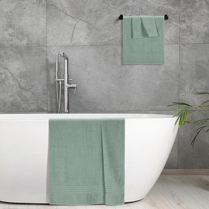 BOUTIQUO Ultra Soft 3 Pack Cotton Towel Set, Contains a Bath Towels 28x55 inch, a Hand Towels 16x24 inch & a Wash Coths 12x12 inch, Ideal Everyday use, Compact & Lightweight - Jade