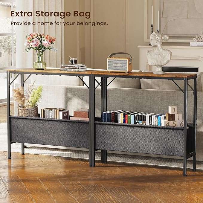 Small Console Table with Storage Basket, 31.5'' Couch Table Behind Sofa, Entryway Table, Narrow Console Table, Sofa Table, Display Table for Hallway, Foyer, Living Room, Rustic Brown