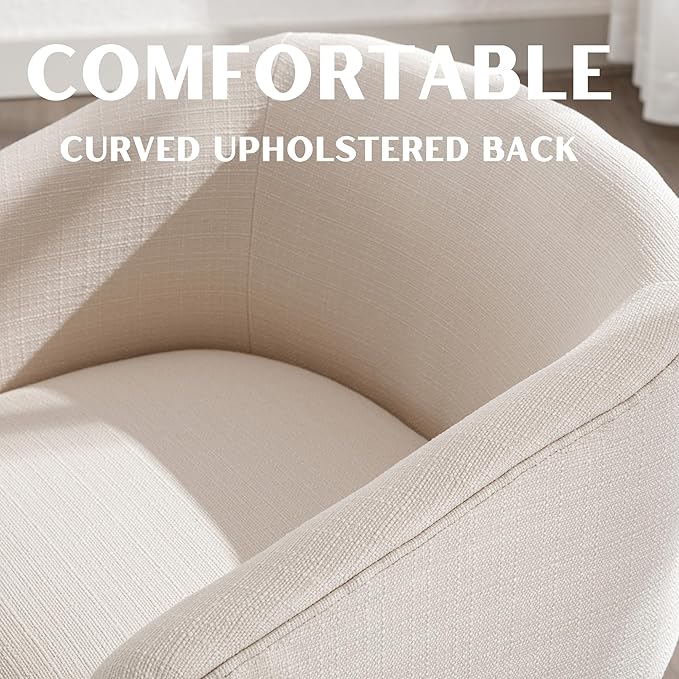 Beige Dining Chairs Set of 2 Mid-Century Modern Dining Chairs Linen Upholstered Kitchen Dining Room Chairs Curved Backrest Dining Chair with Black Wood Legs