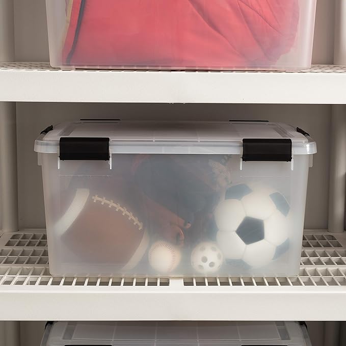 IRIS USA 62.8 Quart Plastic Storage Bin Tote Organizing Container with Durable Lid and Seal and Secure Latching Buckles, 4 Pack